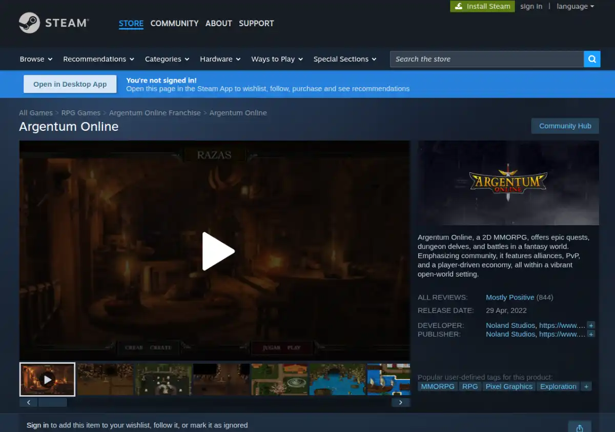واجهة النسخة الحديثة AO20 من Argentum Online على Steam