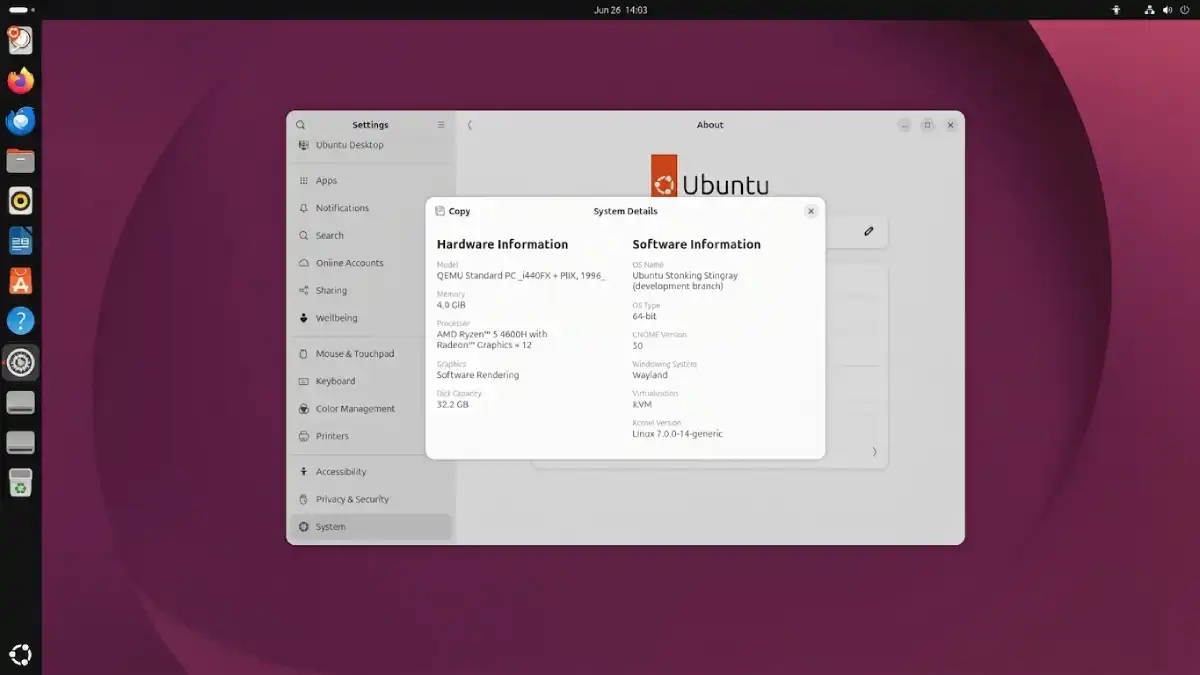 واجهة GNOME في أوبونتو 26.10