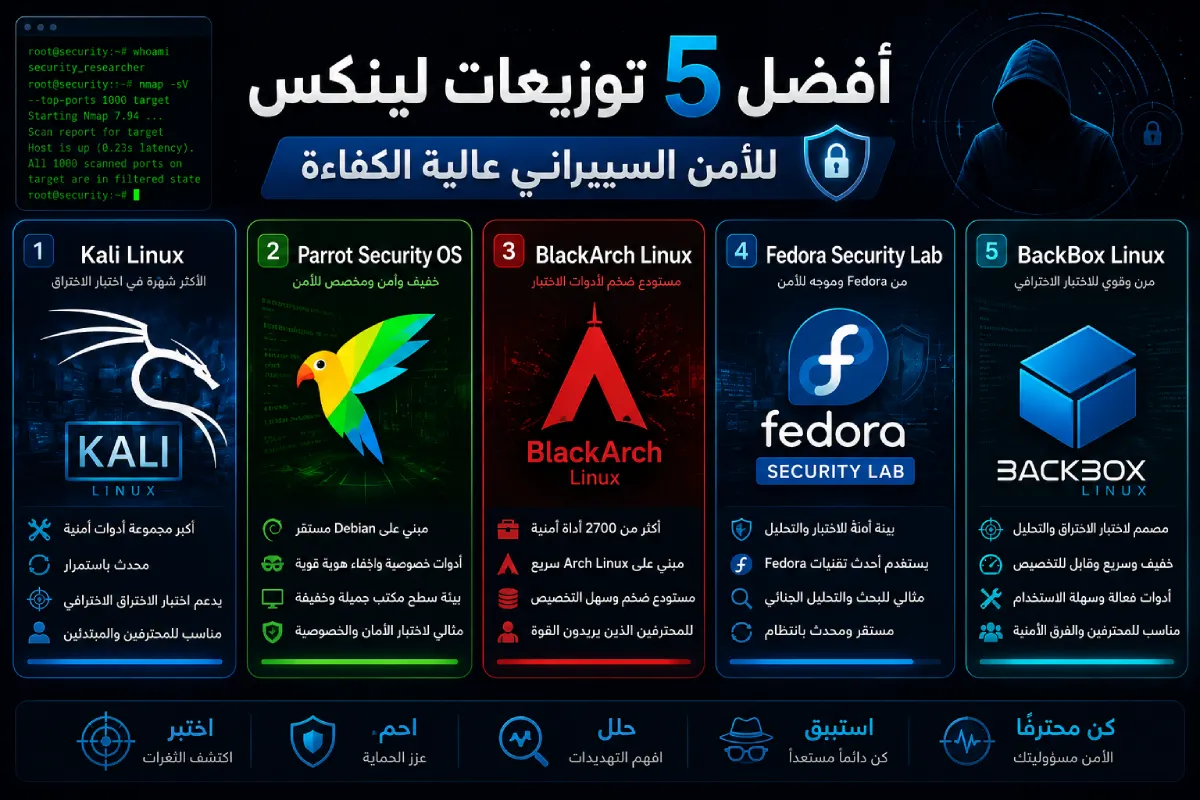 أفضل 5 توزيعات لينكس للأمن السيبراني عالية الكفاءة
