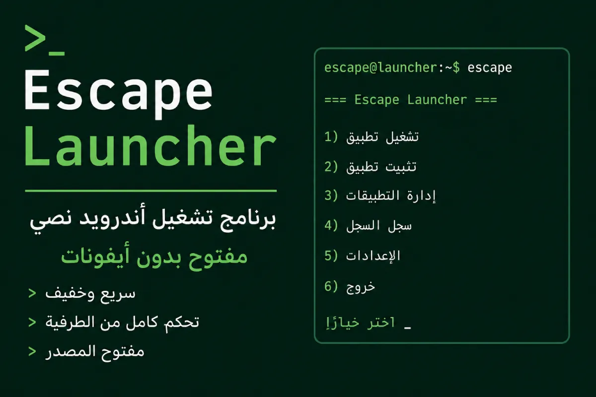 Escape Launcher: برنامج تشغيل أندرويد نصي مفتوح بدون أيقونات