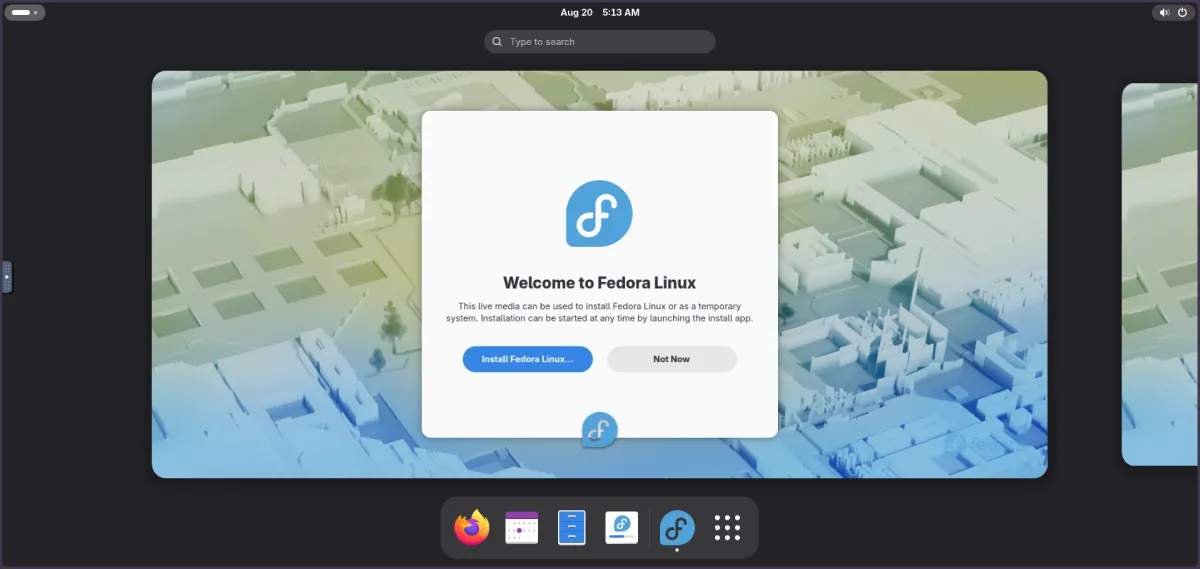 واجهة Fedora Workstation بسطح مكتب GNOME