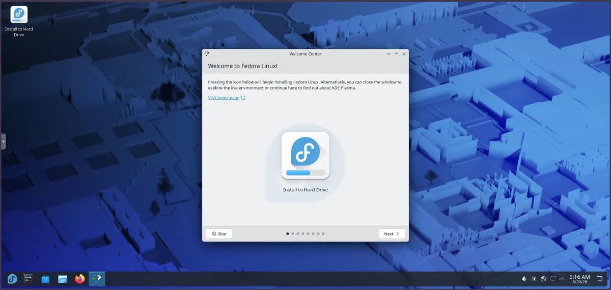 واجهة Fedora KDE Plasma Desktop