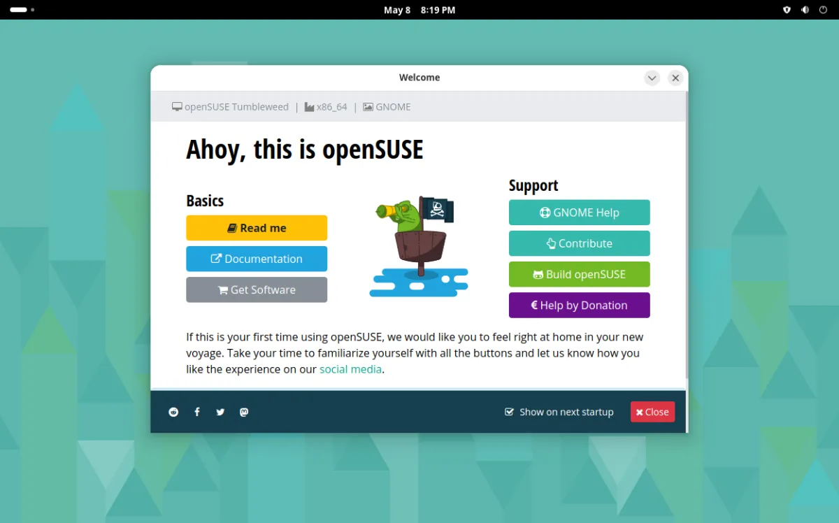 واجهة الترحيب في GNOME على openSUSE