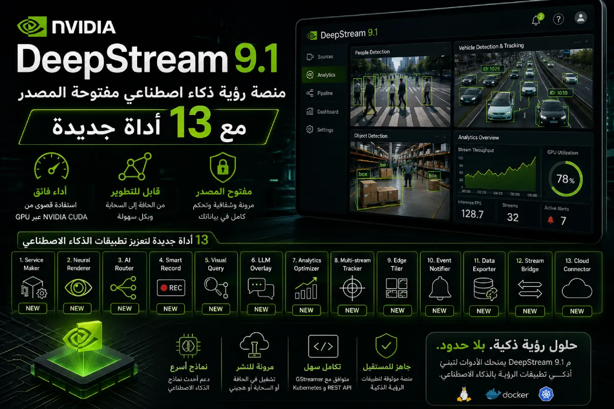 NVIDIA DeepStream 9.1: منصة رؤية ذكاء اصطناعي مفتوحة المصدر مع 13 أداة جديدة