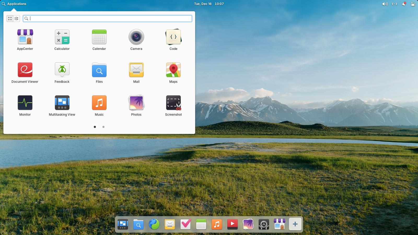 واجهة سطح مكتب Pantheon في elementary OS