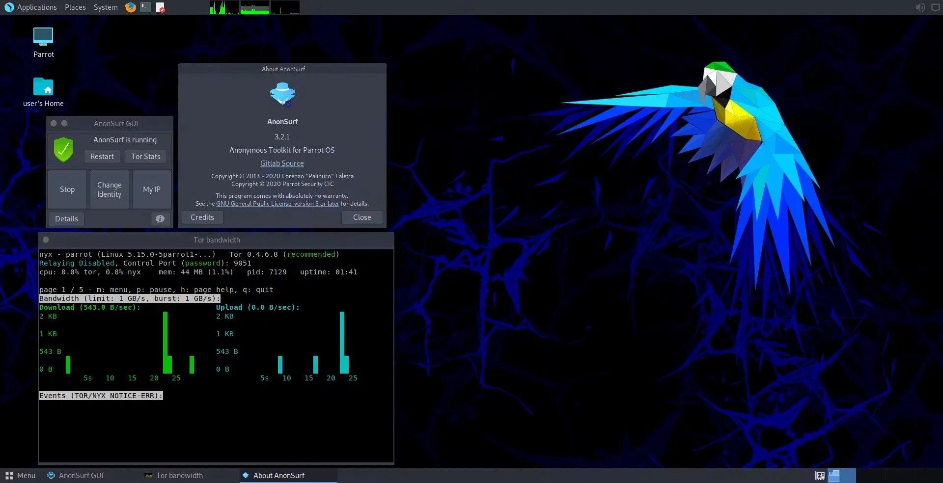 Parrot Security OS - واجهة المستخدم